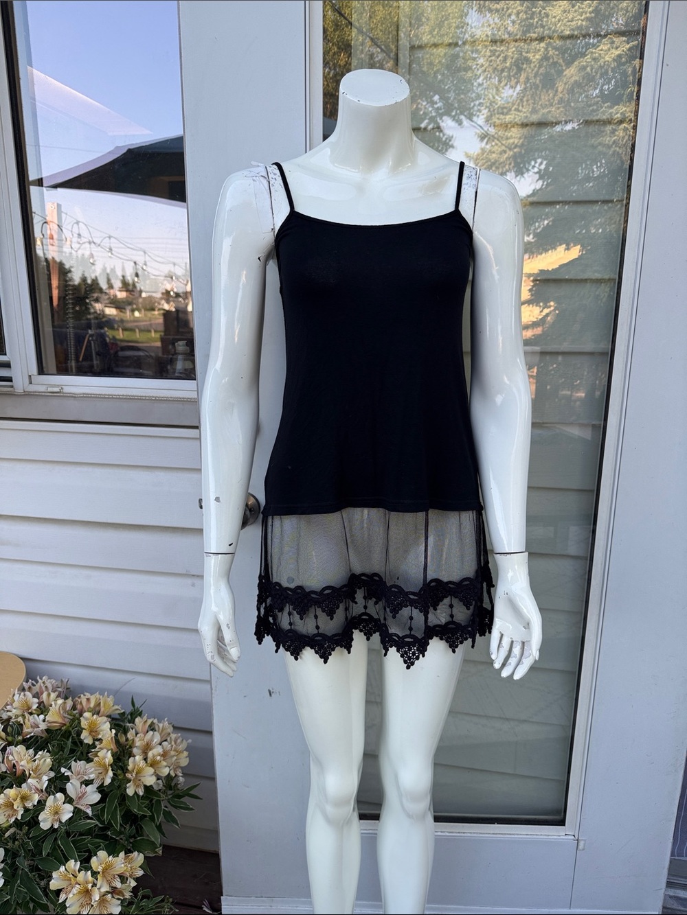 Grace & Lace Black Lace-Trim Slip Camisole small adjustable spaghetti strap